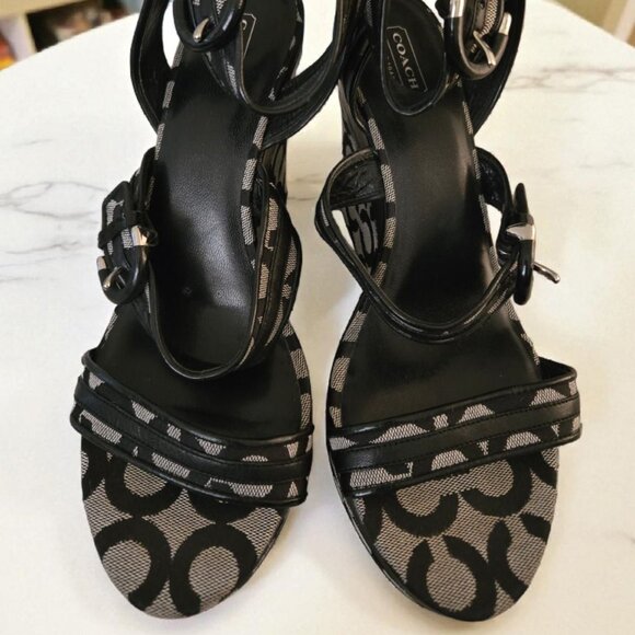 Coach Maralee Wedge Sandals – Size 11 – Black/Beige Logo Print – Worn ONCE! ✨ - Picture 1 of 5